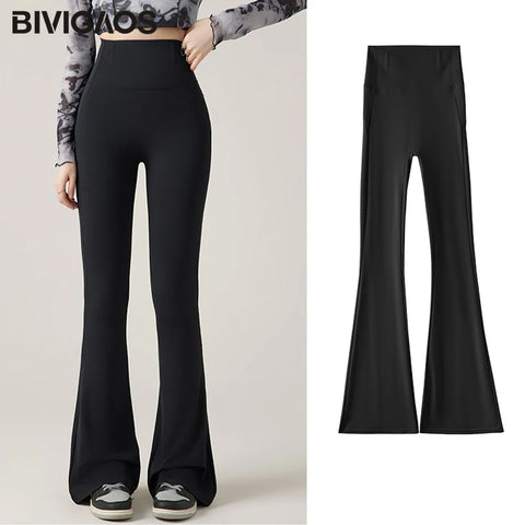 BIVIGAOS New White Micro Flared Leggings Women High Waist Slim Butt Lifter Yoga Horseshoe Pants Stretch Sexy Shark Flared Pants