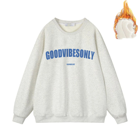 Hirsionsan Letter Print Loose O Neck Sweatshirt Women Korean Casual Pullovers Oversized Warm Loose  Female Sportwear 2023 New