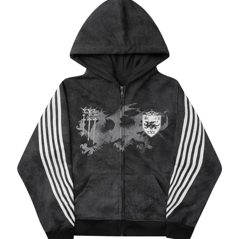 Cross border long sleeved hooded sweatshirt with printed pattern, sweatshirt and pants set for street fashion