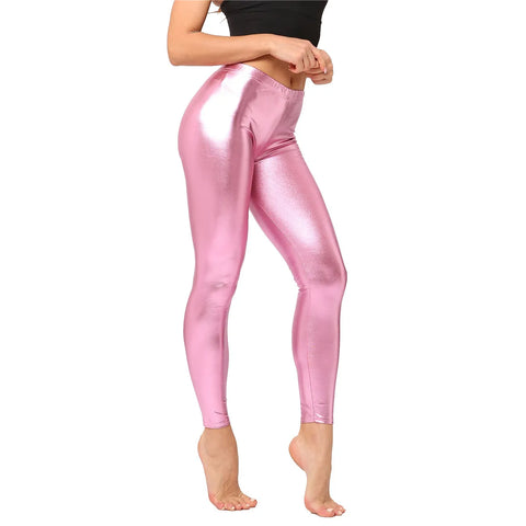 Metallic Color PU Leggings Women Faux Leather Pants Dancing Party Pant Sexy Night Club Skinny Costume Pants Tight Trousers