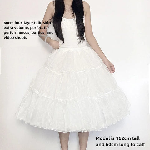 Mid-Length Lolita Petticoat 60cm 70cm 80cm - Boneless Soft Mesh Crinoline Violent Poof Underskirt with Skirt Extender for Hanfu