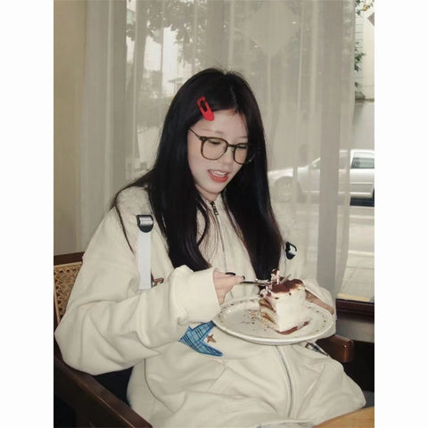 Hooded Sweater for Women 2025 Sense of Design Charm Off White New Design All-match Casual Sports Style Cardigan Sportswear