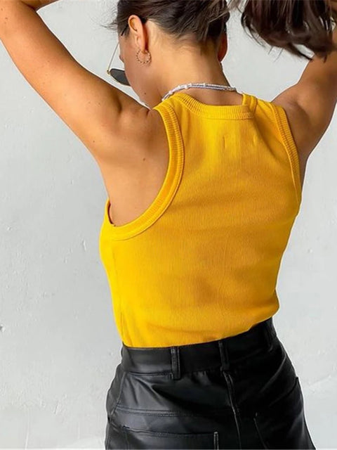 Women's Ribbed Knitted Tank Top Off-Shoulder Sporty Casual Summer Basic Shirts in White Black Green - Neckline Vest Style
