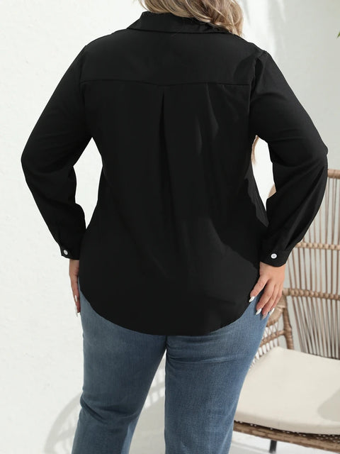 Fashion Spring Women's  Plus Size 1XL-8XL Formal Shirt Plain Long Sleeve Turn DownCollar Button Up Workwear Shirt