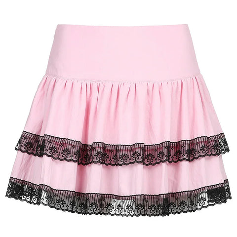 FICHOR Kawaii E-girl A-line Skirt y2k Vintage High Waist Plaid Mini Skirt Harajuku Mall Goth Gothic Punk Style Fairy Grunge