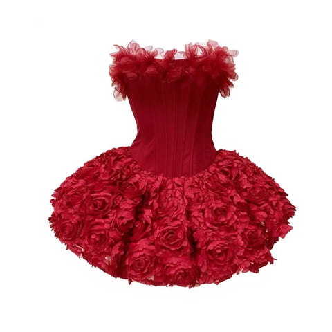 REDDACHiC Floral Applique Bubble Dress Slim Lace-up Backless Boned Corset Mini Party Dress Cocktail Party Evening Women Clothes