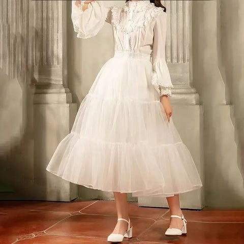 Mid-Length Lolita Petticoat 60cm 70cm 80cm - Boneless Soft Mesh Crinoline Violent Poof Underskirt with Skirt Extender for Hanfu
