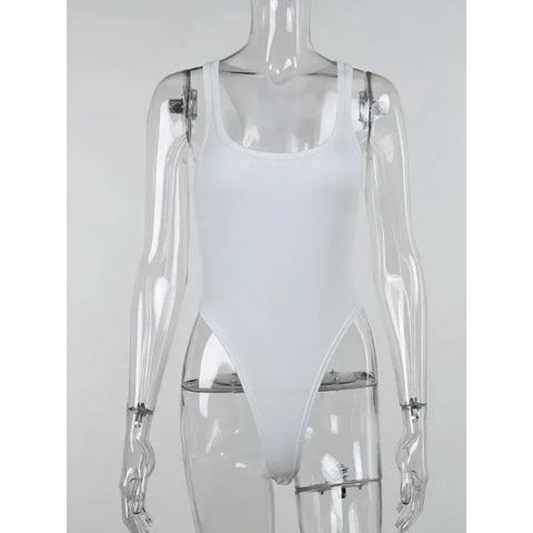 White Sports Tank Top Women Scoop Neck Off Shoulder Body Top Streetwear Ribbed Bodysuits Suit Slim Clothes Catsuit Clothing
