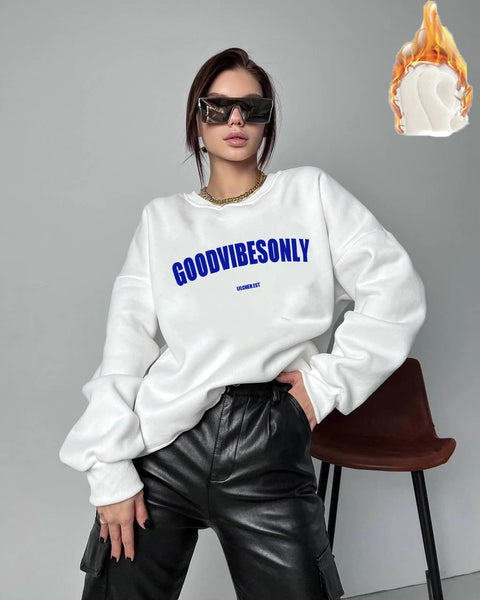 Hirsionsan Letter Print Loose O Neck Sweatshirt Women Korean Casual Pullovers Oversized Warm Loose  Female Sportwear 2023 New