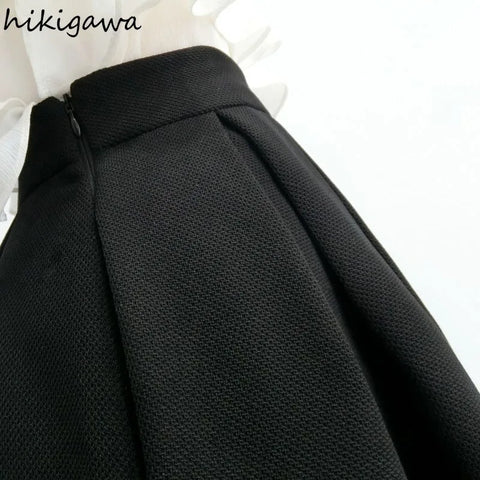 Temperament Skirts Women Clothing 2025 Faldas Mujer De Moda High Waist A-line Vintage Skirt Black Big Swing Thicked Saia 7m556