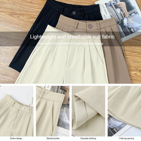 Fashion Wide Leg Suit Shorts Woman Summer Thin Breathable Knee Length Shorts Women Loose Solid Color Elastic Waist Short Pants