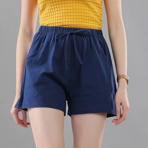 Women Shorts Summer 2025 Korean Wide Leg Casual Solid Drawstring Elastic Waist Shorts Girls Cotton Women's Mini Biker Shorts