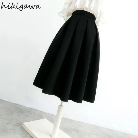 Temperament Skirts Women Clothing 2025 Faldas Mujer De Moda High Waist A-line Vintage Skirt Black Big Swing Thicked Saia 7m556