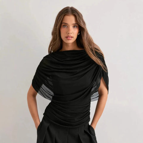 Tsiisd Black Sexy Pleats T-Shirt Top For Women Fashion Sleeveless Streetwear Casual Patchwork Pullover Summer 2026 Female Tee