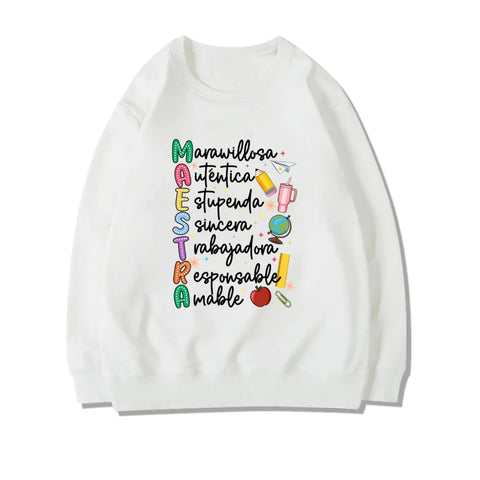 Spanish Maestra Print Girl sweatshirt Casual long Sleeve Round Neck Fashion hoodie Shirt Teacher Comfy Tee Top Teacher Clothes