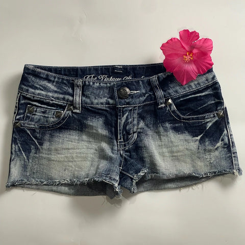 Y2K Vintage Blue Denim Shorts Women Hot Girls Clothing Harajuku Flag Graphic Print Casual Short Pants Goth Slim Low Waist Shorts