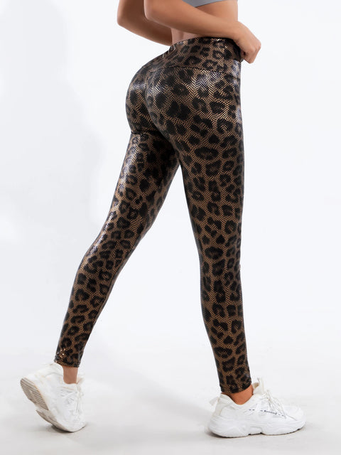 New High-waisted Skin-tight Leopard Print Leggings Women Fashion Europe And America Sexy Slim Stretch Nine-point Pants Women