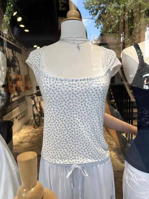 Sweat Sleeveless Slim T-shirt Woman Summer Roll Hem Square Collar Cotton Tee Shirt School Style Cute Streetwear Y2k Crop Top