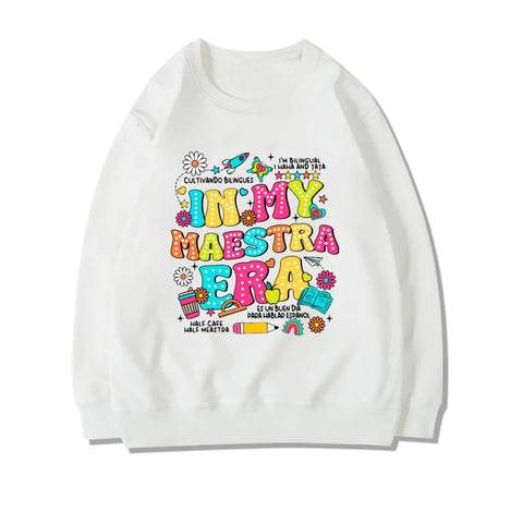 Spanish Maestra Print Girl sweatshirt Casual long Sleeve Round Neck Fashion hoodie Shirt Teacher Comfy Tee Top Teacher Clothes