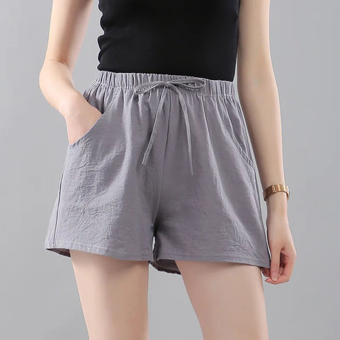 Women Shorts Summer 2025 Korean Wide Leg Casual Solid Drawstring Elastic Waist Shorts Girls Cotton Women's Mini Biker Shorts