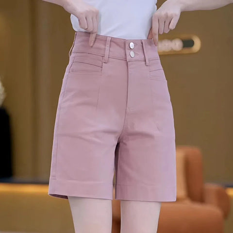 Five-point Pants for Women Loose Thin Summer High-waisted Outerwear Elastic Waist Large Size Workwear Casual Wide-leg Shorts