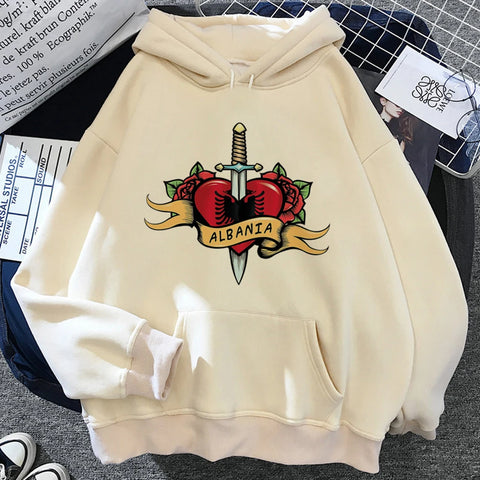 Albania hoodies women funny long sleeve top graphic sweat y2k pulls sweatshirts female gothic Hooded Shirt