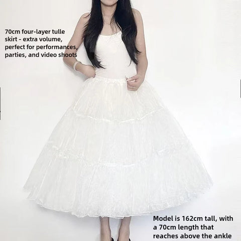 Mid-Length Lolita Petticoat 60cm 70cm 80cm - Boneless Soft Mesh Crinoline Violent Poof Underskirt with Skirt Extender for Hanfu