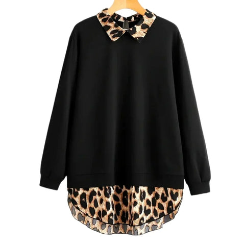 Plus Size Fashion Women's Long Sleeved Leopard Printed Shirt Ladies Spring/Autumn Fashion Lapel Collar Loose Casual Blouse