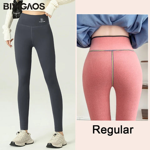 BIVIGAOS Winter Pink Velvet Warm Sharkskin Leggings Women Airplane Print High Waist Butt Lifter Thick Insulated Leggings Autumn