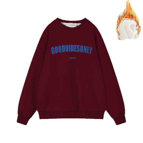 Hirsionsan Letter Print Loose O Neck Sweatshirt Women Korean Casual Pullovers Oversized Warm Loose  Female Sportwear 2023 New