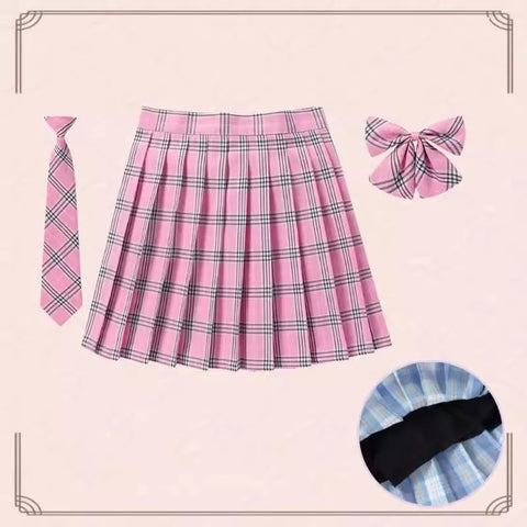 XS- 5XL Women Skirt Preppy Plaid Skirts Inner Shorts High Waist Chic Student Pleated Skirt Harajuku Uniforms Ladies Girls Dance