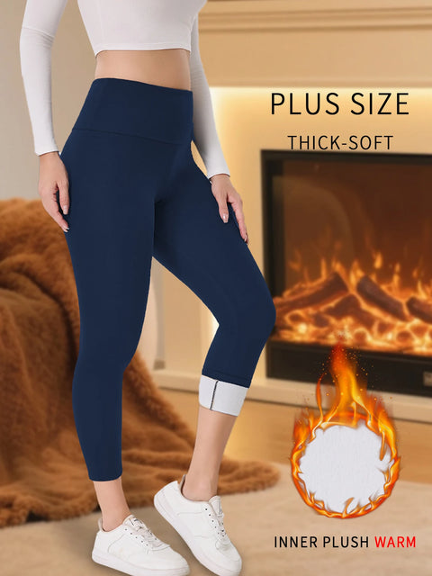 Plus Size Women's fleece-lined leggings Features thick soft fabric tummy control and thermal warmth for winter workout