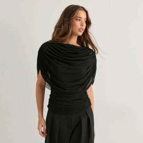 Tsiisd Black Sexy Pleats T-Shirt Top For Women Fashion Sleeveless Streetwear Casual Patchwork Pullover Summer 2026 Female Tee
