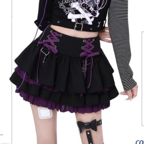 Korean Y2K Subculture Skirts for Women Lace Up Hotsweet Streetwear Mini Skirts High Waist A Line High Street Female Cake Skirts