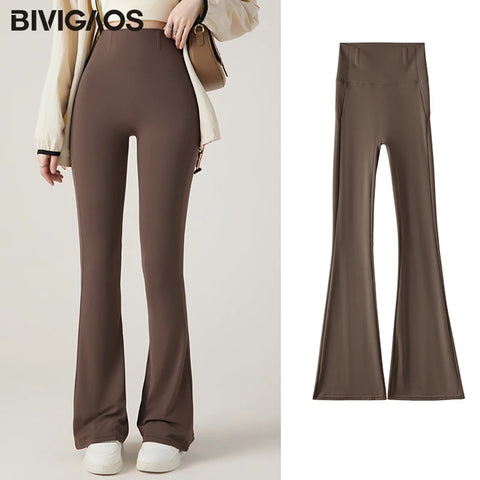 BIVIGAOS New White Micro Flared Leggings Women High Waist Slim Butt Lifter Yoga Horseshoe Pants Stretch Sexy Shark Flared Pants