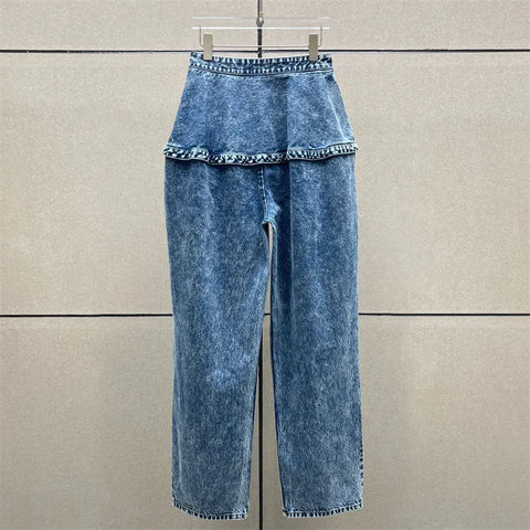 Women's jeans 2025 vintage washed waistband straight leg pants High quality pure cotton women's pants Denim pants y2k trousers