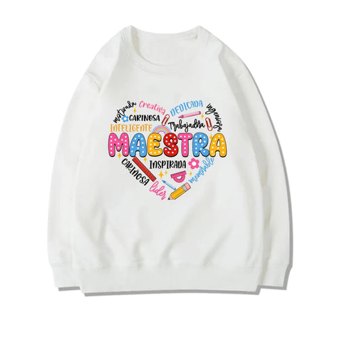 Spanish Maestra Print Girl sweatshirt Casual long Sleeve Round Neck Fashion hoodie Shirt Teacher Comfy Tee Top Teacher Clothes