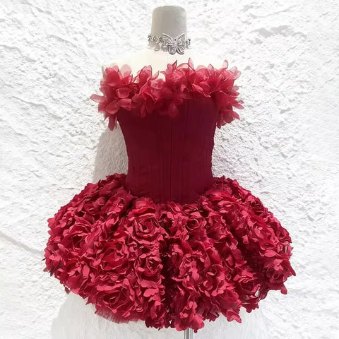 REDDACHiC Floral Applique Bubble Dress Slim Lace-up Backless Boned Corset Mini Party Dress Cocktail Party Evening Women Clothes