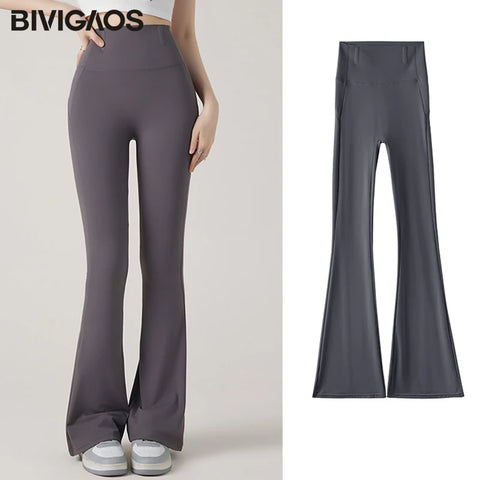BIVIGAOS New White Micro Flared Leggings Women High Waist Slim Butt Lifter Yoga Horseshoe Pants Stretch Sexy Shark Flared Pants