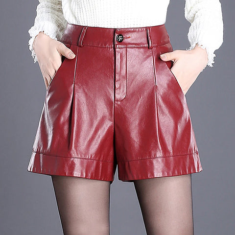 ZUZK Women Short Pu Leather Shorts 2024 Fall Winter All-Match Shorts Female High Waist Ladies Casual Shorts Boots Shorts 5XL