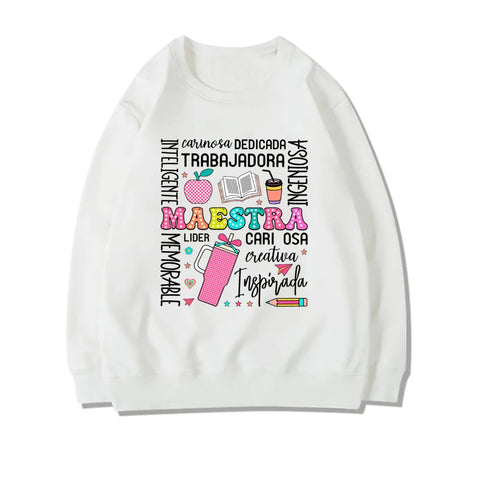 Spanish Maestra Print Girl sweatshirt Casual long Sleeve Round Neck Fashion hoodie Shirt Teacher Comfy Tee Top Teacher Clothes
