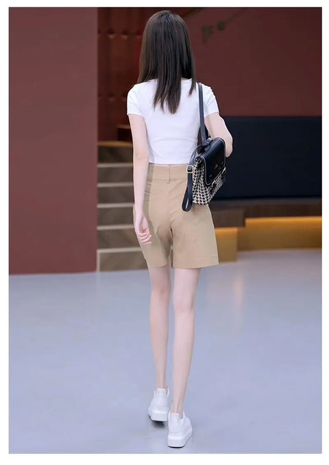 Five-point Pants for Women Loose Thin Summer High-waisted Outerwear Elastic Waist Large Size Workwear Casual Wide-leg Shorts