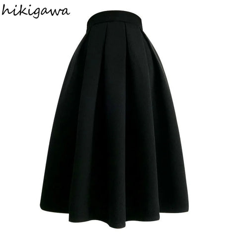 Temperament Skirts Women Clothing 2025 Faldas Mujer De Moda High Waist A-line Vintage Skirt Black Big Swing Thicked Saia 7m556