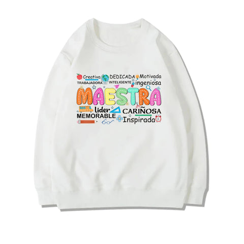 Spanish Maestra Print Girl sweatshirt Casual long Sleeve Round Neck Fashion hoodie Shirt Teacher Comfy Tee Top Teacher Clothes