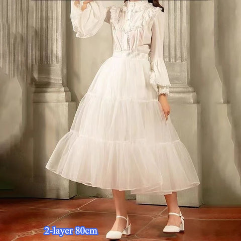 Mid-Length Lolita Petticoat 60cm 70cm 80cm - Boneless Soft Mesh Crinoline Violent Poof Underskirt with Skirt Extender for Hanfu
