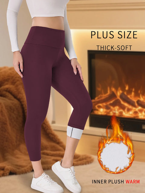 Plus Size Women's fleece-lined leggings Features thick soft fabric tummy control and thermal warmth for winter workout