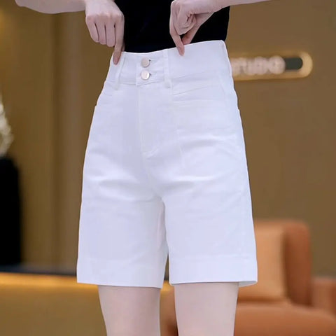Five-point Pants for Women Loose Thin Summer High-waisted Outerwear Elastic Waist Large Size Workwear Casual Wide-leg Shorts