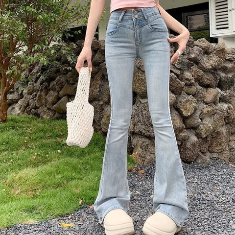 Women's Bell Bottom Jeans High Waist Shot Blue Cowboy Flare Pants for Woman Bow Original Harajuku Fashion Cheap Flared Trousers