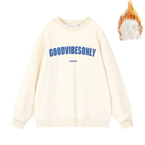Hirsionsan Letter Print Loose O Neck Sweatshirt Women Korean Casual Pullovers Oversized Warm Loose  Female Sportwear 2023 New
