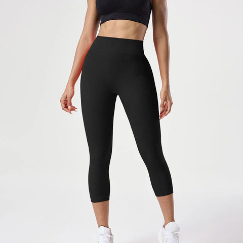 Yoga Sports Shorts Women Knited Slim Leggings High Waist Stretchy Gym Running Fitness Line Design Hip Liftting Capri Pants